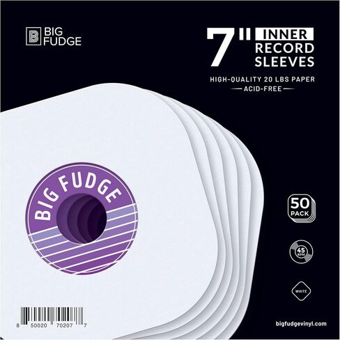 Big Fudge Vinyl Record Sleeves Inner - Vinyl Sleeves - Clear 3-Layer Album Covers with Anti-Static Rice Paper - Acid Free Protective Outer Cover for 7" Records - White, 50 Pack in Kuwait