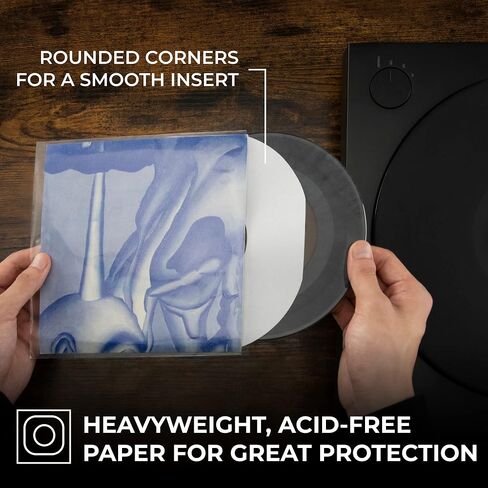 Big Fudge Vinyl Record Sleeves Inner - Vinyl Sleeves - Clear 3-Layer Album Covers with Anti-Static Rice Paper - Acid Free Protective Outer Cover for 7" Records - White, 50 Pack in Kuwait