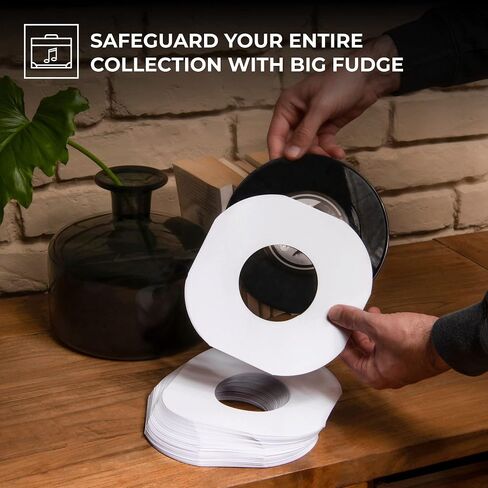 Big Fudge Vinyl Record Sleeves Inner - Vinyl Sleeves - Clear 3-Layer Album Covers with Anti-Static Rice Paper - Acid Free Protective Outer Cover for 7" Records - White, 50 Pack in Kuwait