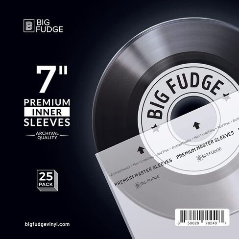Big Fudge Vinyl Record Sleeves Inner - Vinyl Sleeves - Clear 3-Layer Album Covers with Anti-Static Rice Paper - Acid Free Protective Outer Cover for 7" Records - White, 50 Pack in Kuwait