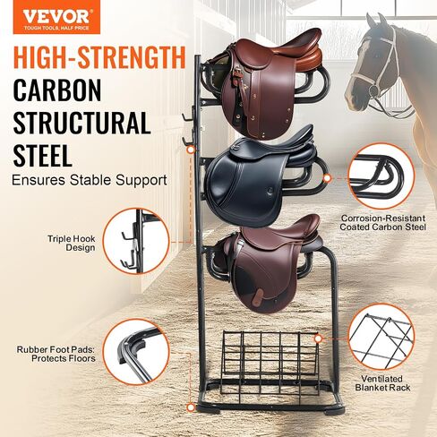 VEVOR Wall Mounted Saddle Rack, 30.9 x 29.9 x 5.5 in, 2 Packs Swing Out Saddle Holder, Three Tiers Horse Saddle Stand, Space Saving Horse Pad and Blanket Rack for Tack Room Organization in Saudi Arabia