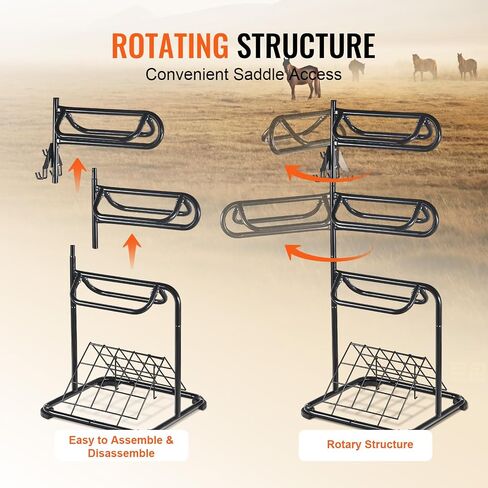 VEVOR Wall Mounted Saddle Rack, 30.9 x 29.9 x 5.5 in, 2 Packs Swing Out Saddle Holder, Three Tiers Horse Saddle Stand, Space Saving Horse Pad and Blanket Rack for Tack Room Organization in Saudi Arabia