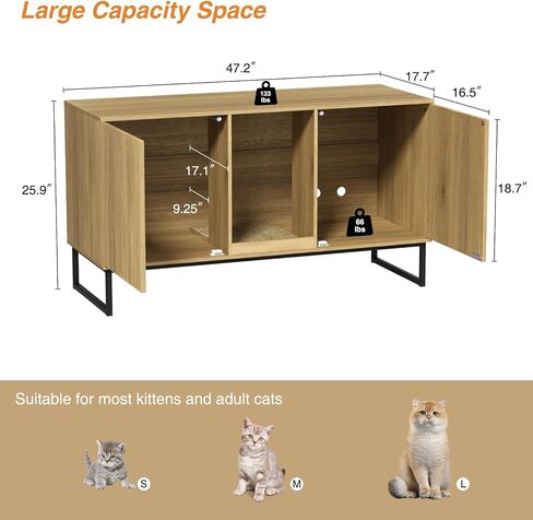 Cat Litter Box Enclosure, Fluted Hidden Litter Box Furniture with Cat Scratch Pad, 2 Doors Enclosed Litter Box Cabinet, Modern Indoor Pet House End Table for Living Room, Bedroom, Washroom in Saudi Arabia