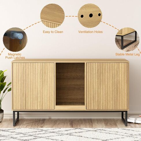Cat Litter Box Enclosure, Fluted Hidden Litter Box Furniture with Cat Scratch Pad, 2 Doors Enclosed Litter Box Cabinet, Modern Indoor Pet House End Table for Living Room, Bedroom, Washroom in Saudi Arabia