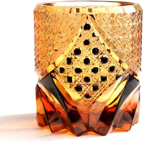 Edo Kiriko Luxurious Crystal Amber Glassware Black Unique Glass Hand Cut 10 OZ Gift Box Packaging for Whisky Cocktail Quality Gift in Saudi Arabia