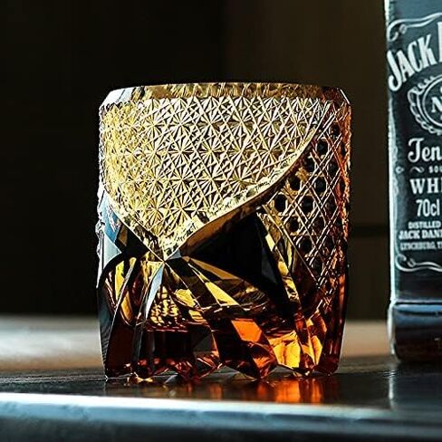 Edo Kiriko Luxurious Crystal Amber Glassware Black Unique Glass Hand Cut 10 OZ Gift Box Packaging for Whisky Cocktail Quality Gift in Saudi Arabia