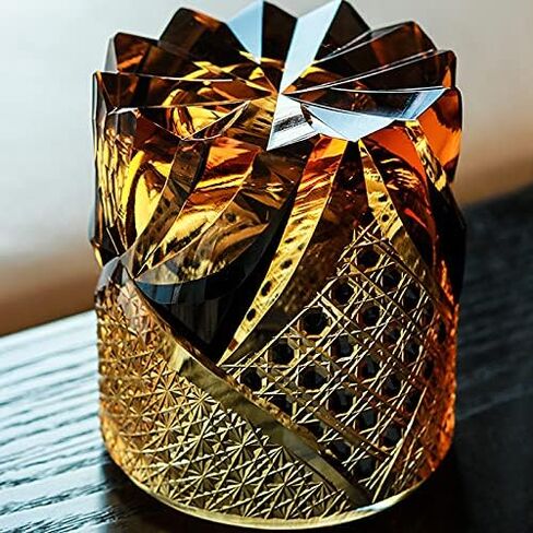 Edo Kiriko Luxurious Crystal Amber Glassware Black Unique Glass Hand Cut 10 OZ Gift Box Packaging for Whisky Cocktail Quality Gift in Saudi Arabia