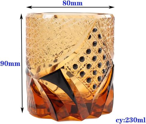 Edo Kiriko Luxurious Crystal Amber Glassware Black Unique Glass Hand Cut 10 OZ Gift Box Packaging for Whisky Cocktail Quality Gift in Saudi Arabia