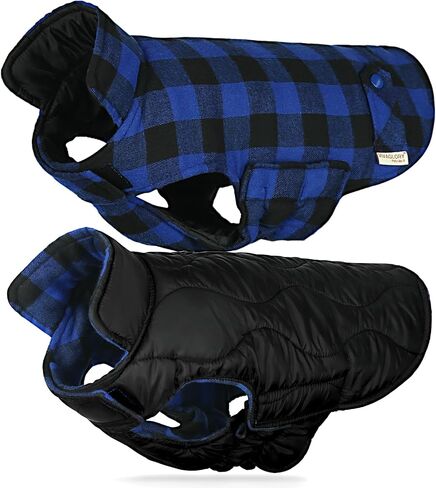 VIVAGLORY SoftJoy Dog Winter Coat Dog Coat British Style Plaid Jacket Dog Vest Apparel & Accessories for Cold Weather Winter Snow Outdoor Reversible Warm Cozy Heavy Duty XXS Green in Saudi Arabia