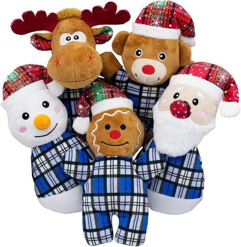 Christmas Dog Toys- 5 PCS Plush Squeaky Toys for Medium & Small Dog- Interactive Stuffed Puppy Toys- Funny Cute Dog Gifts for Puppies in Saudi Arabia