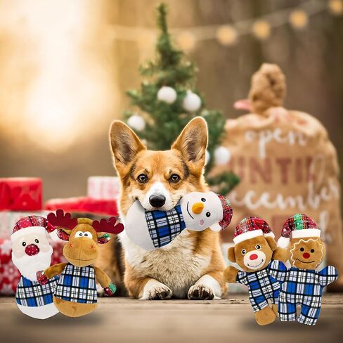 Christmas Dog Toys- 5 PCS Plush Squeaky Toys for Medium & Small Dog- Interactive Stuffed Puppy Toys- Funny Cute Dog Gifts for Puppies in Saudi Arabia