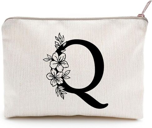 Monogram Toiletry Makeup Bag Personalized Travel Cosmetic Bag Floral Initial Cosmetic Bag, Personalized Floral Makeup Bag, Initial Cosmetic Bag, Custom Make Up Bag, Floral Bag (A) in Kuwait
