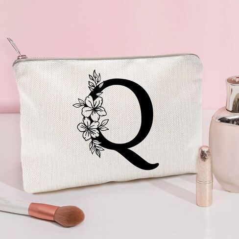 Monogram Toiletry Makeup Bag Personalized Travel Cosmetic Bag Floral Initial Cosmetic Bag, Personalized Floral Makeup Bag, Initial Cosmetic Bag, Custom Make Up Bag, Floral Bag (A) in Kuwait