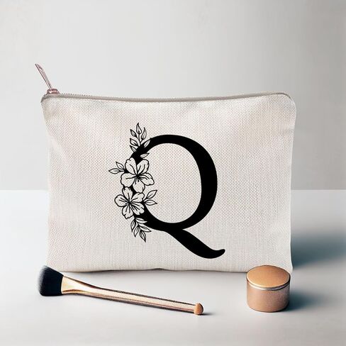 Monogram Toiletry Makeup Bag Personalized Travel Cosmetic Bag Floral Initial Cosmetic Bag, Personalized Floral Makeup Bag, Initial Cosmetic Bag, Custom Make Up Bag, Floral Bag (A) in Kuwait