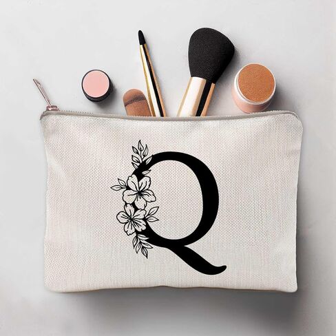 Monogram Toiletry Makeup Bag Personalized Travel Cosmetic Bag Floral Initial Cosmetic Bag, Personalized Floral Makeup Bag, Initial Cosmetic Bag, Custom Make Up Bag, Floral Bag (A) in Kuwait