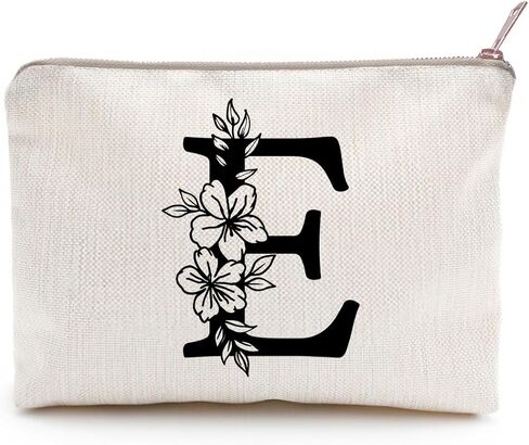 Monogram Toiletry Makeup Bag Personalized Travel Cosmetic Bag Floral Initial Cosmetic Bag, Personalized Floral Makeup Bag, Initial Cosmetic Bag, Custom Make Up Bag, Floral Bag (A) in Kuwait