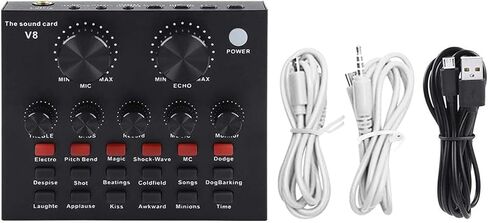 V8 Sound Card, Audio Audio Sound Card, Adapter Live Broadcast Ktv Sound Card for Double Cell Phone for Live Ktv Voice Chat, External Sound Card for Phone Computer(Color:Black) in Saudi Arabia