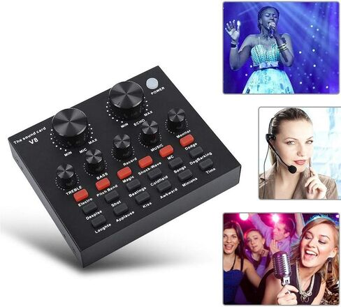 V8 Sound Card, Audio Audio Sound Card, Adapter Live Broadcast Ktv Sound Card for Double Cell Phone for Live Ktv Voice Chat, External Sound Card for Phone Computer(Color:Black) in Saudi Arabia