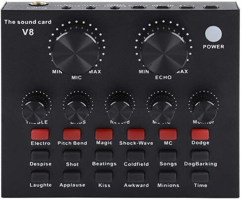 V8 Sound Card, Audio Audio Sound Card, Adapter Live Broadcast Ktv Sound Card for Double Cell Phone for Live Ktv Voice Chat, External Sound Card for Phone Computer(Color:Black) in Saudi Arabia
