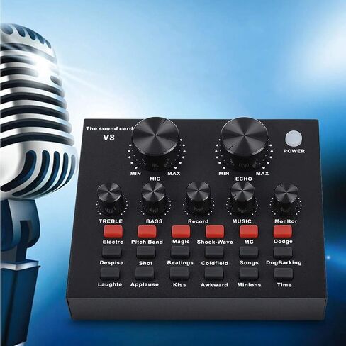 V8 Sound Card, Audio Audio Sound Card, Adapter Live Broadcast Ktv Sound Card for Double Cell Phone for Live Ktv Voice Chat, External Sound Card for Phone Computer(Color:Black) in Saudi Arabia