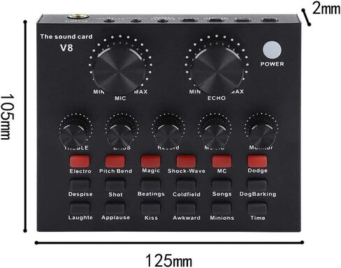V8 Sound Card, Audio Audio Sound Card, Adapter Live Broadcast Ktv Sound Card for Double Cell Phone for Live Ktv Voice Chat, External Sound Card for Phone Computer(Color:Black) in Saudi Arabia
