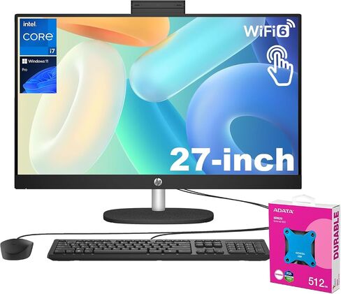 HP Essential All-in-One Business Desktop | 27" FHD Touchscreen | Intel Core i7-1355U | 64GB RAM | 2TB SSD | Wi-Fi 6 | Wired KB & Mouse | Windows 11 Pro | Black | with Adata 512GB External SSD Bundle in Saudi Arabia