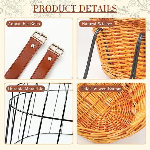 سلة للكلاب للدراجة - سلة دراجة مصنوعة يدويًا من الخيزران لحمل الكلاب باللون الطبيعي، سلة دراجة أمامية للكلاب أو القطط، سلة دراجات للكلاب والقطط للسفر من الروطان، سلة للحيوانات الأليفة للدراجة مع غطاء سلكي in Kuwait