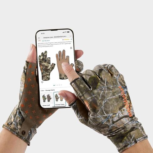 BASSDASH Unisex Fingerless Fleece Liner Camo Hunting Gloves for Cold Weather UPF 50+ Lightweight Fishing Photography HG06 in Kuwait