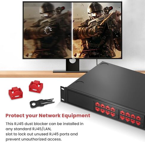 24 قطعة قفل منفذ RJ45 مع مفتاحين، قفل منفذ RJ45/مانع الغبار، غطاء غطاء الغبار RJ45 واقي مقابس منفذ RJ45، أجهزة منفذ RJ45 المتوافقة، أحمر in Kuwait