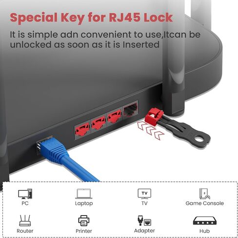 24 قطعة قفل منفذ RJ45 مع مفتاحين، قفل منفذ RJ45/مانع الغبار، غطاء غطاء الغبار RJ45 واقي مقابس منفذ RJ45، أجهزة منفذ RJ45 المتوافقة، أحمر in Kuwait
