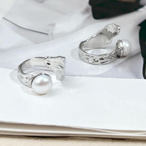 Gold Pearl Ring, Adjustable Pearl Rings for Women, Freshwater Pearl Ring, June Birthstone Rings for Women in Kuwait