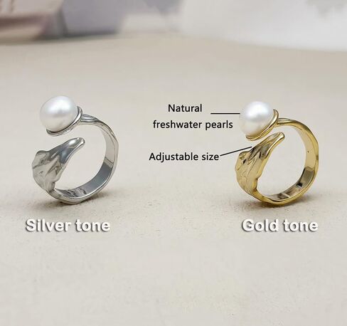 Gold Pearl Ring, Adjustable Pearl Rings for Women, Freshwater Pearl Ring, June Birthstone Rings for Women in Kuwait