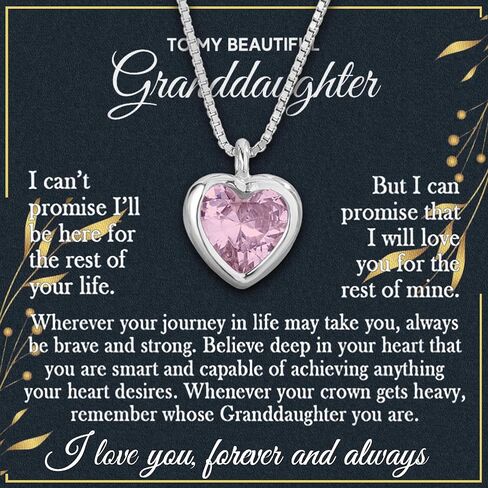 Granddaughter Necklace Granddaughter Gifts From Grandma Grandpa To My Granddaughter Necklace Christmas Graduation Birthday Gifts With Message Card & LED Box (683-Love heart01) in Kuwait