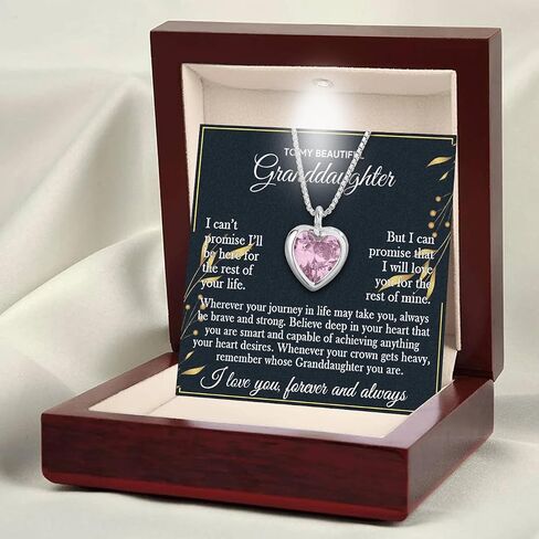 Granddaughter Necklace Granddaughter Gifts From Grandma Grandpa To My Granddaughter Necklace Christmas Graduation Birthday Gifts With Message Card & LED Box (683-Love heart01) in Kuwait