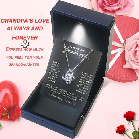 Granddaughter Necklace Granddaughter Gifts From Grandma Grandpa To My Granddaughter Necklace Christmas Graduation Birthday Gifts With Message Card & LED Box (683-Love heart01) in Kuwait