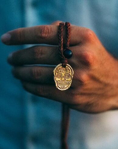 18k Gold Necklace Men Pendant, Premium Pearl, Authentic Leather Cord, Premium Adjustable Materials, Boho Handmade Gold Jewelry, Beachy Necklaces for Men & Women Necklace Jewelry Gifts in Saudi Arabia