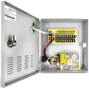 9-Channel DC 12-Volt 5-Amp Output CCTV Distributed Security Camera Power Supply Box/Converter with AC Plug and Lock for CCTV Cameras, IP Cameras, DVR Surveillance System.(5A 9-Channel)