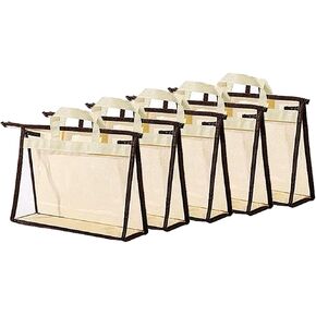 fazhongfa 5 PCS Hanging Handbag Storage Organizer Non-Woven Transparent Dust-proof Homewares Purse Wallet Closet Storage Bag with Zipper and Handle (L)