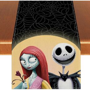 Nightmare Before Christmas Table Runner Christmas Table Runner Jack Skellington Sally Decorations Christmas Xmas Winter Holiday Home Kitchen Dinging Room Table Decorations (A)