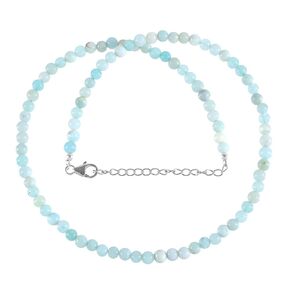 4mm Round Natural Bloodstone Beaded Necklace with 925 Sterling Silver, 2-Inch Extension Chain, Adjustable Trendy Pearl Necklace for Women