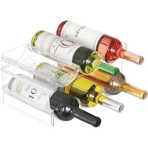 Plastic Water Bottle Organizer and Wine Rack Storage Holder,4 Tier 12 Containers Stackable Free-Standing Bottle Storage Rack for Kitchen Countertops, Table Top, Pantry, Bars, Cabinets, Fridge - Clear