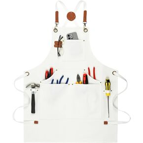 Handmade Work Apron Men Apron with Multiple Reinforced Pockets Cotton Canvas Apron Adjustable Cross Back Apron