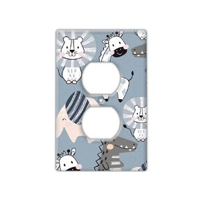 Decorative Wall Switch Cover Plate - Zoo Animals Child Decor Switch Plate - Great for Nursery Room With Greys, Light Pinks, Whites, and Blacks (Single Outlet Cover)