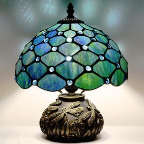 Small Tiffany Table Lamp Butterfly in Flowers Style Stained Glass Desk Lamp 10X11.5 Inch Mushroom Table Light for Office Home Living Room Bedroom