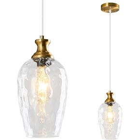 Glass Pendant Lights Kitchen Island 3 Pack 5.9" Clear Hammered Glass Pendant Light Gold Kitchen Pendant Lighting Over Sink Modern Bedroom Dining Room Hanging Light Fixture