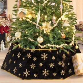 Gold Christmas Tree Collar for 7.5ft Trees, 25.6inch White Fur Tree Skirt Tree Base Cover for 6ft 9ft Artificial Trees - Christmas Holiday Decorations