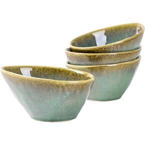 Henten Home Ceramic Soup Bowls, Angled Salad Bowls Set of 4, 20 OZ Porcelain Cereal Bowls, Oatmeal Bowl Set for Kitchen, Serving Stoneware Bowls Set, Reactive Glaze (Misty White)