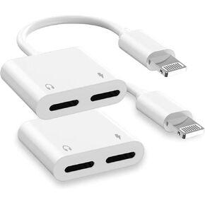 2Pack Dual Lightning iPhone Splitter & Charge Dongle Adapter,[Apple MFi Certified]4 in 1 Audio+Charge+Call+Volume Control Headphones Audio Adapter Compatible with iPhone14/13/12/11/XS/XR/8/7 iPad/iPod