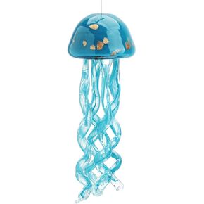 20Inch Art Blown Glass Jellyfish Wind Chime,Handmade Glass Jellyfish Hanging Sun Catcher Wind Chime,Wind Chimes for Outdoor,Animal Glass Blown Wind Chimes for Garden Yard Wedding Decor(Royal Blue)