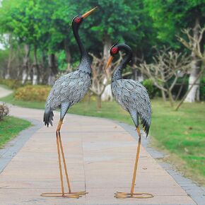Crane Statues for Garden Decor, Metal Yard Art Heron Garden Statues, Standing Garden Sculptures & Statues for Yard Decorations Outdoor, 38-42 Inch Set of 2, Copper